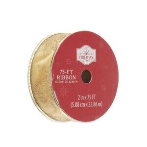 2 ” x 75 Ft. Wired Edge Gold Metallic Ribbon For Christmas, Poinsettia New